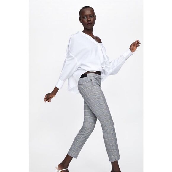 Zara Plaid Ankle Pants in Gray Size Large - Picture 2 of 7
